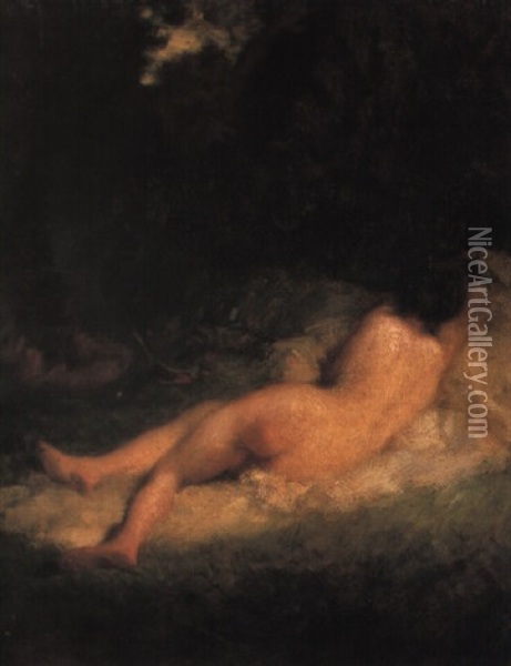 A Sleeping Nymph Watched By A Satyr Oil Painting - Jean-Francois Millet