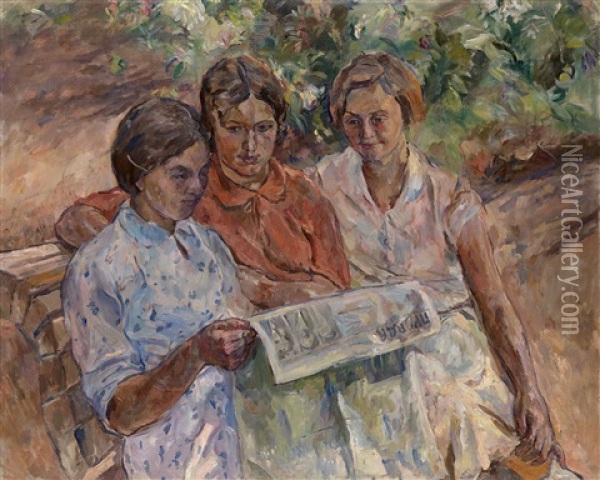 Reading The Newspapers Oil Painting - Aristarkh Vasilevich Lentulov