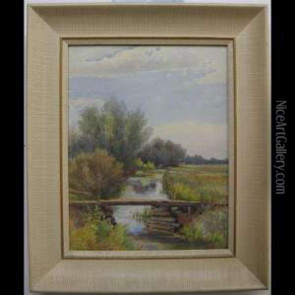 Bridge Over Creek Oil Painting - Joseph Thomas Rolph