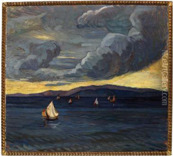 Sailboat In A Storm Oil Painting - Caroline Kubin