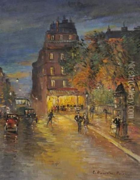 Les Grands Boulevards Animes La Nuit, Paris Oil Painting - Konstantin Alexeievitch Korovin