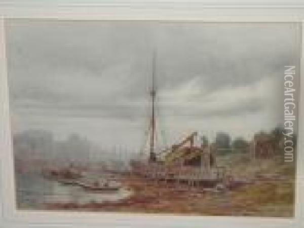 Boat Building, On The Dee At Chester Oil Painting - James Whaite