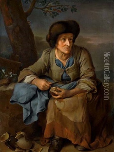Sitzende Alte Frau Oil Painting - Jan Philipp van Schlichten