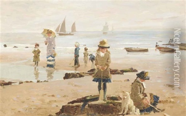 By The Seaside Oil Painting - Alexander M. Rossi
