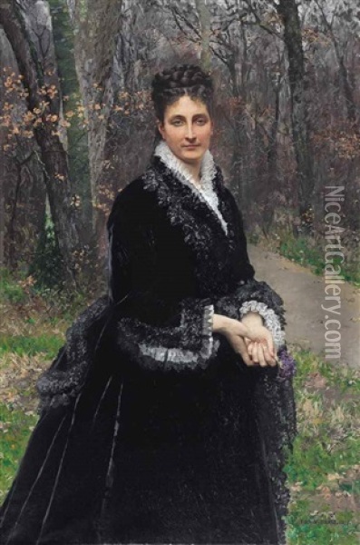 Baronne Marguerite Bernou De Rochetaillee De Dampierre (1844-1893) Oil Painting - Marie Francois Firmin-Girard