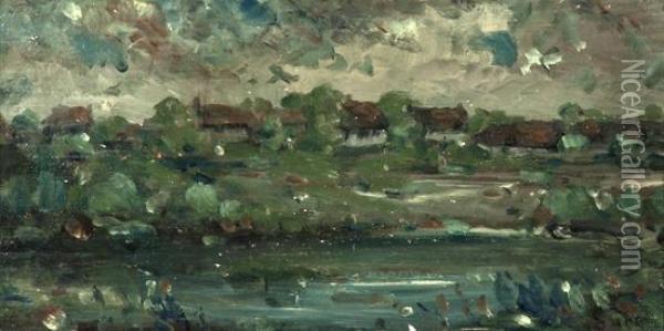 Landscape With Cottages Oil Painting - Maximilien Luce