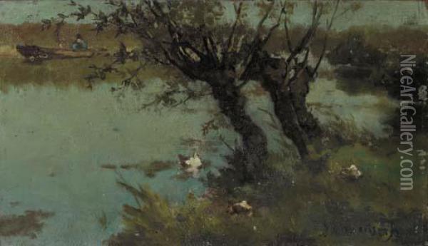 A Willow By A Brook In Summer Oil Painting - Jan Hendrik Weissenbruch