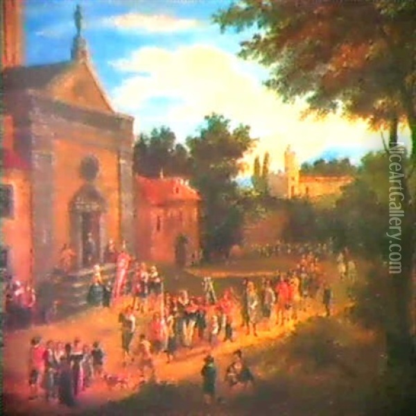 Prozession Auf Einem Marktplatz. Oil Painting - Adriaen Frans Boudewyns the Elder
