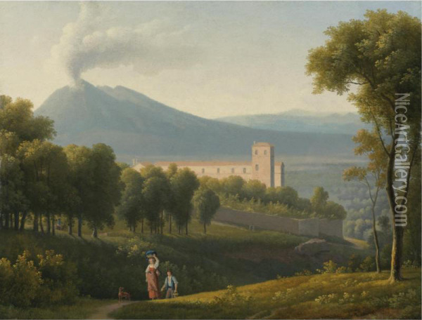 Landscape With Mount Vesuvius Oil Painting - Alexandre-Hyacinthe Dunouy