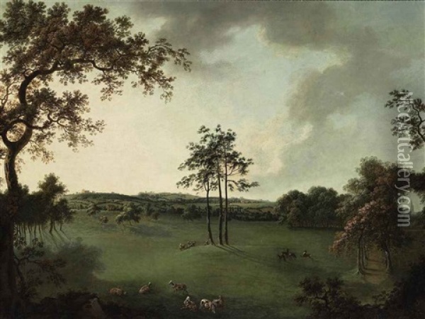 A View In Leicestershire With A Church (melton Mowbray?) In The Distance Oil Painting - William Tomkins
