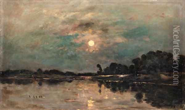 Bord de riviere au clair de lune Oil Painting - Charles-Francois Daubigny