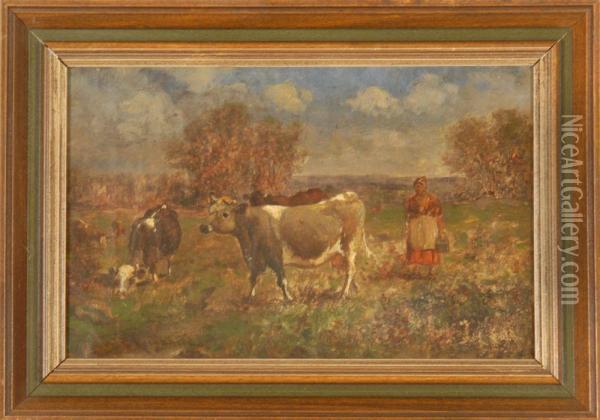 Pasture Scene With Cows. Signed Lower Left Scott Leighton