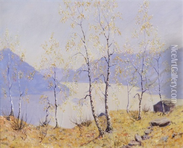Tessiner Seelandschaft Mit Bluhenden Birken Oil Painting - Ernst Theodor Zuppinger