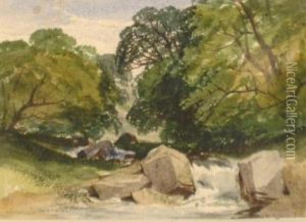 A Rocky Stream. Oil Painting - Henry Jutsum