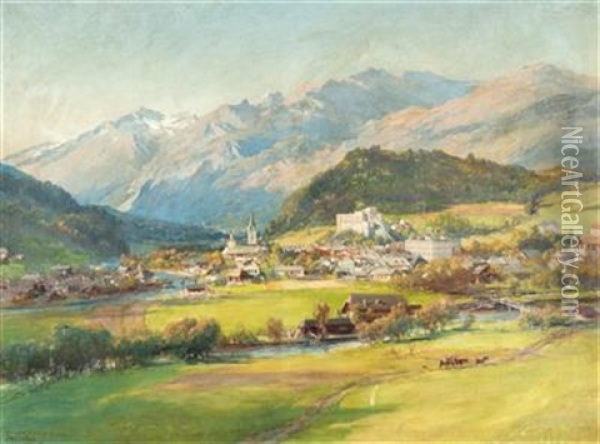 Blick Auf Gmund In Karnten Oil Painting - Edward Theodore Compton