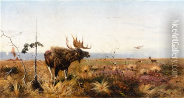 Bull Moose Oil Painting - Richard Bernhardt Louis Friese