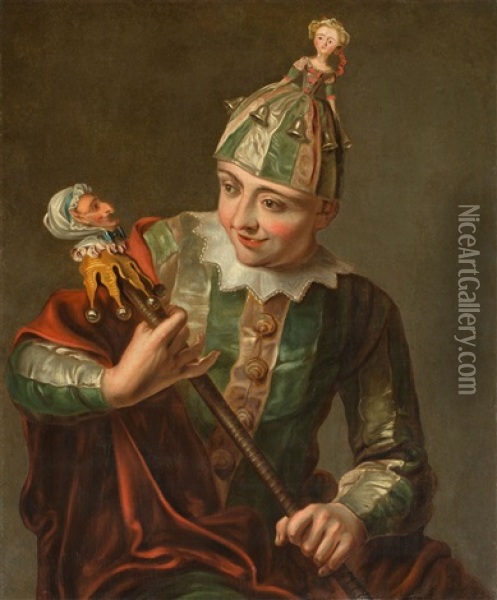 The Jester - Jeune Garcon En Costume De Folie Oil Painting - Philip Mercier