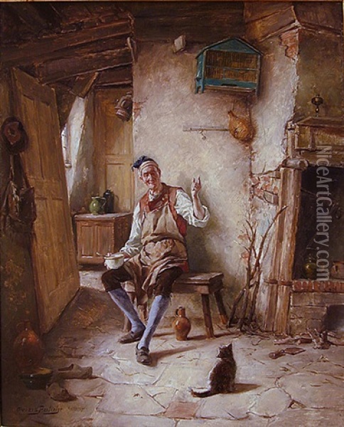 Nicolas En Zijn Kat (nicolas Et Son Chat) Oil Painting - Gerard Jozef Portielje