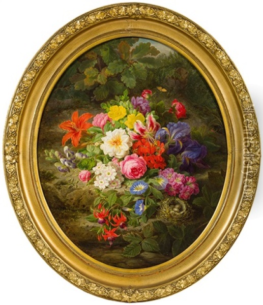 Flower Still Life Oil Painting - Josef Lauer