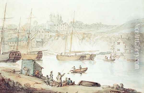 View of Exeter from the River Exmouth Oil Painting - Thomas Rowlandson