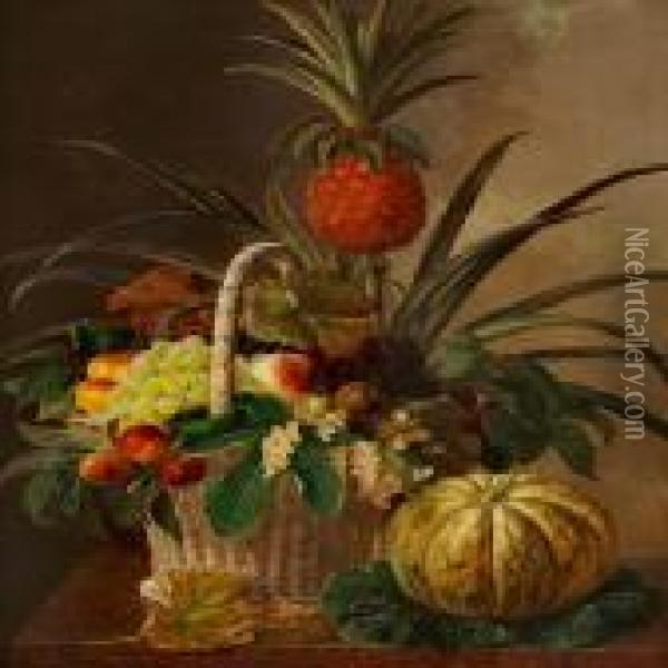 Still Life With Pineapple Oil Painting - I.L. Jensen
