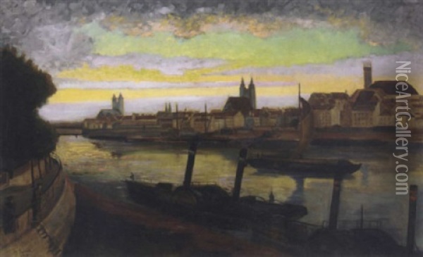 Magdeburg At Sunset Oil Painting - Maryan Zurek