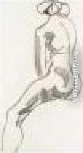 Seated Female Nude Oil Painting - Henri Gaudier-Brzeska
