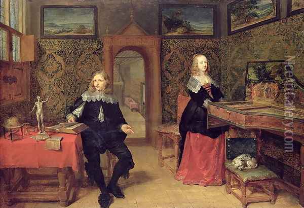 The Young Scholar and his Wife, 1640 Oil Painting - Gonzales Coques