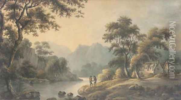 Figures in a romantic landscape Oil Painting - Nicholson, F.