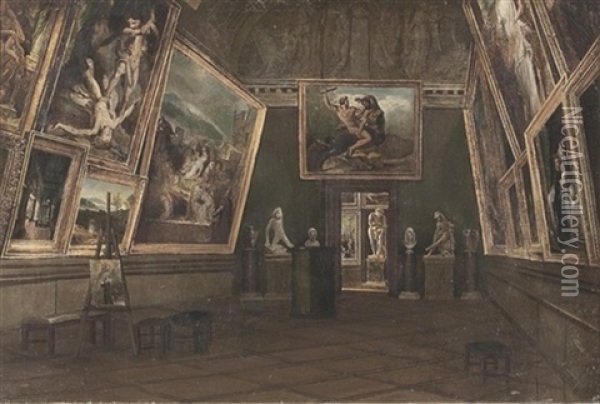 In Der Gemaldegalerie Oil Painting - Adolphe Pierre Leleux