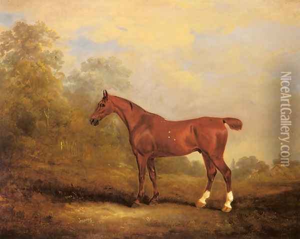 Cecil, a favorite Hunter of the Earl of Jersey in a Landscape Oil Painting - John Snr Ferneley