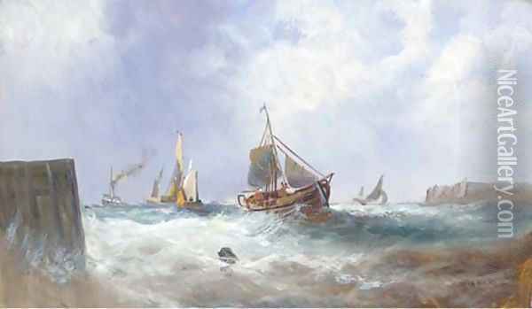 Fishing vessels in a squall; and Fishing vessels returning home Oil Painting - William Calcott Knell