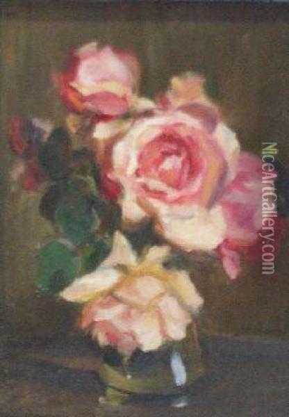 A Still Life Of Red Roses Oil Painting - Kate Wylie