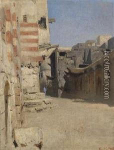 Birket El-kherum Street In Cairo Oil Painting - Leopold Carl Muller