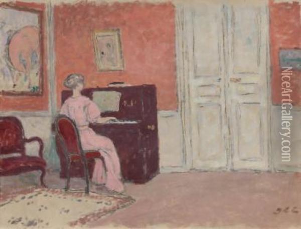 Femme Au Piano Oil Painting - Georges dEspagnat