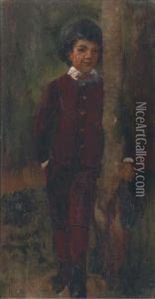 A Boy Leaning On A Tree Oil Painting - James Elder Christie