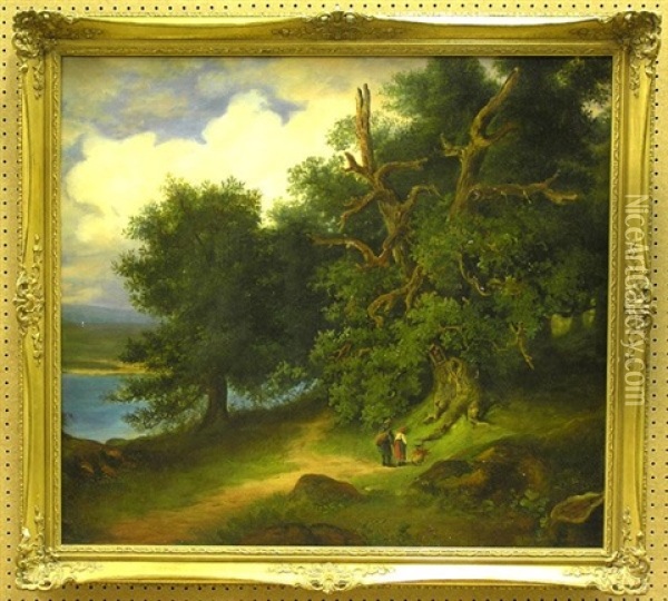 Wooded Landscape With Two Peasants Oil Painting - Fritz Bamberger