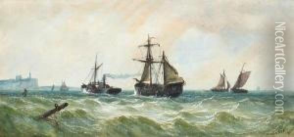 Sleet Storm, Boats On Choppy Waters Oil Painting - John Francis Branegan