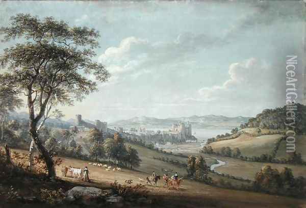 South West View of Conway Castle, 1802 Oil Painting - Paul Sandby