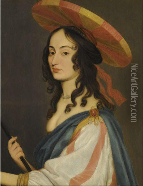 Self-portrait, Holding A Paint Brush Oil Painting - Luise, Princess Hollandine