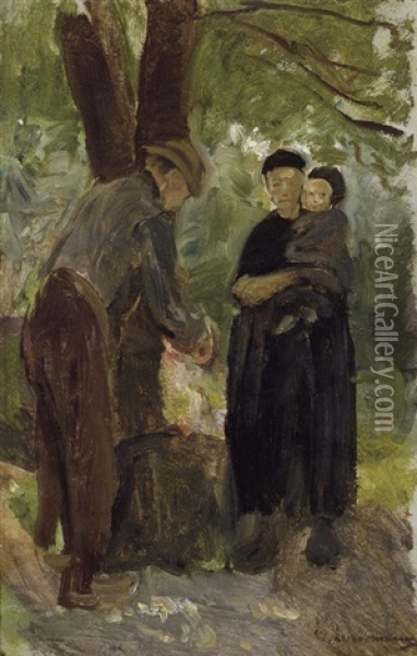 Bauernfamilie, Stehend (sketch) Oil Painting - Max Liebermann
