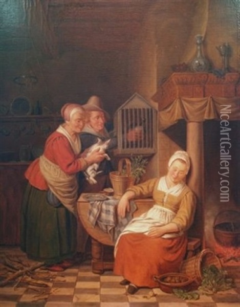 The Sleeping Kitchen Maiden Oil Painting - Christopher (Christoffel) Wust