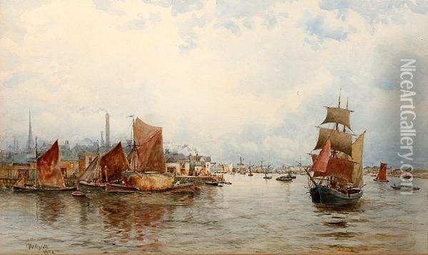 Shipping In The Lower Reaches Of The Thames Oil Painting - Hubert James Medlycott