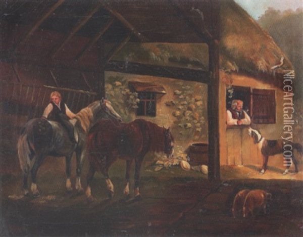 Auf Dem Bauernhof Oil Painting - Johann Conrad Gessner