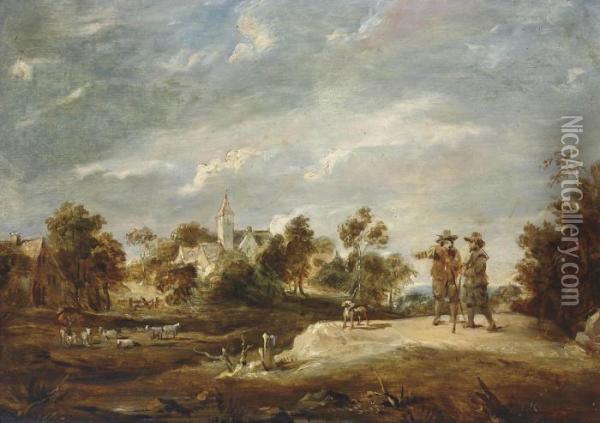 A Wooded Landscape With Two Figures Conversing Oil Painting - David The Younger Teniers