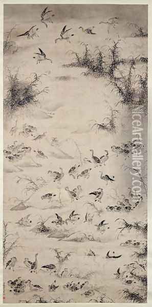 One Hundred Geese Oil Painting - Bian Shoumin
