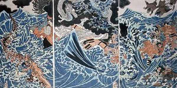 Tametomos Shipwreck Oil Painting - Utagawa Kuniyoshi
