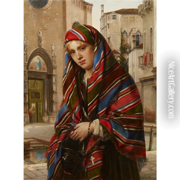 The Striped Shawl Oil Painting - Joaquim Cuadras