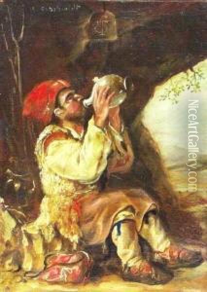 Trinkender Mann Am Wegrand Oil Painting - Richard Gutschmidt