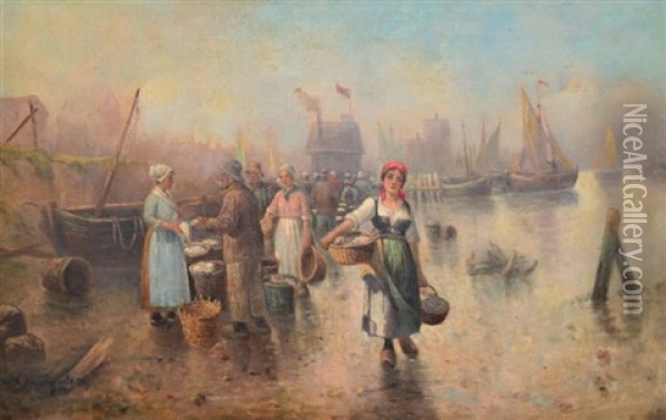 Fish Market Scene Oil Painting - Adolf Baumgartner Jr.